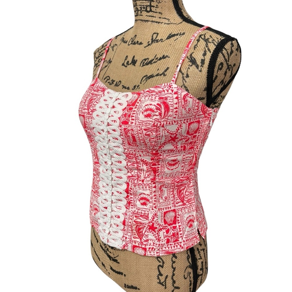Lilly Pulitzer Shelli Stretch Top Cut Out Back Mizner Red Seaside Harbor Size 2 - Picture 8 of 9